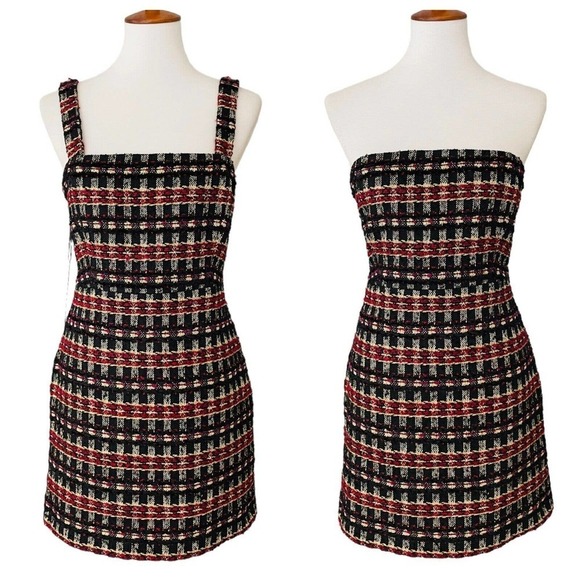House of Harlow 1960 Black & Red Boucle Convertible Strap Mini Dress Size Medium